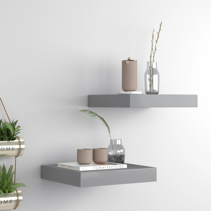 vidaXL Estantes flotantes de pared 2 uds MDF gris 23x23,5x3,8 cm