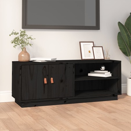 vidaXL Mueble de TV de madera maciza de pino negro 105x34x40 cm