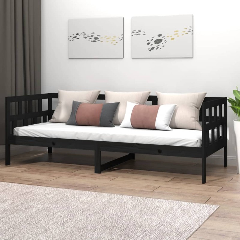 vidaXL Sofá cama madera maciza de pino negro 80x200 cm vidaXL Sofá cama madera maciza de pino negro 80x200 cm