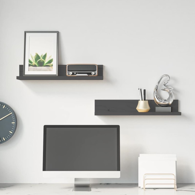 vidaXL Estantes de pared 2 uds madera maciza de pino gris 50x11x9 cm vidaXL Estantes de pared 2 uds madera maciza de pino gris 50x11x9 cm
