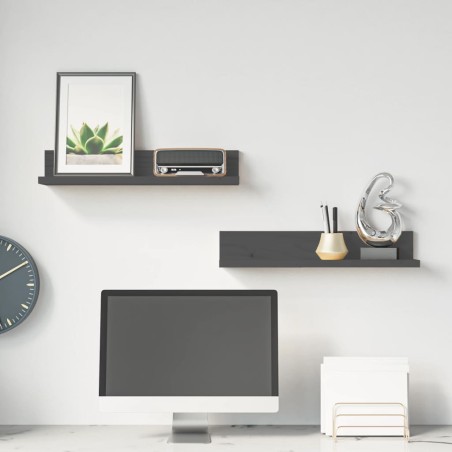 vidaXL Estantes de pared 2 uds madera maciza de pino gris 50x11x9 cm