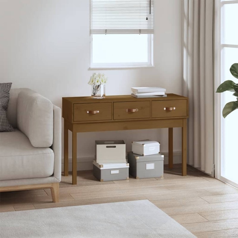 vidaXL Mesa consola de madera maciza de pino marrón miel 114x40x75 cm vidaXL Mesa consola de madera maciza de pino marrón miel 114x40x75 cm
