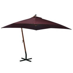 vidaXL Sombrilla colgante con palo madera de abeto rojo burdeos 3x3m