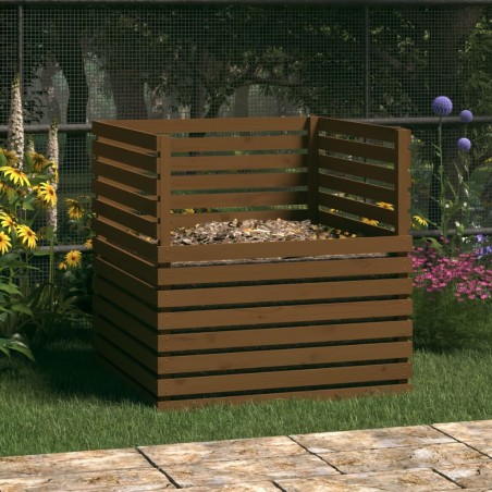vidaXL Compostador de madera maciza de pino marrón miel 100x100x102 cm