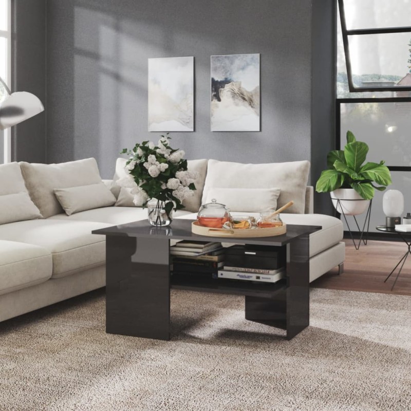 vidaXL Mesa de centro madera contrachapada gris brillante 90x60x46,5cm vidaXL Mesa de centro madera contrachapada gris brillante 90x60x46,5cm