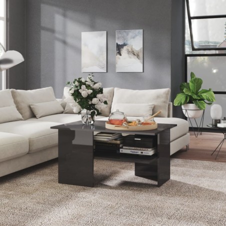 vidaXL Mesa de centro madera contrachapada gris brillante 90x60x46,5cm