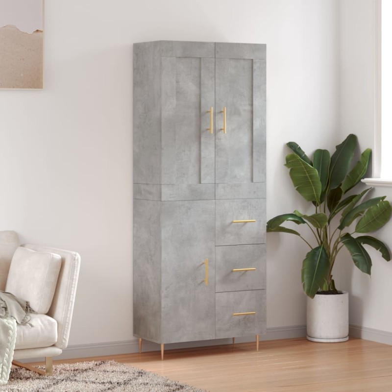 vidaXL Aparador alto madera contrachapada gris hormigón 69,5x34x180 cm