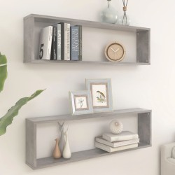 vidaXL Estante cubo pared 2uds contrachapado gris hormigón 100x15x30cm
