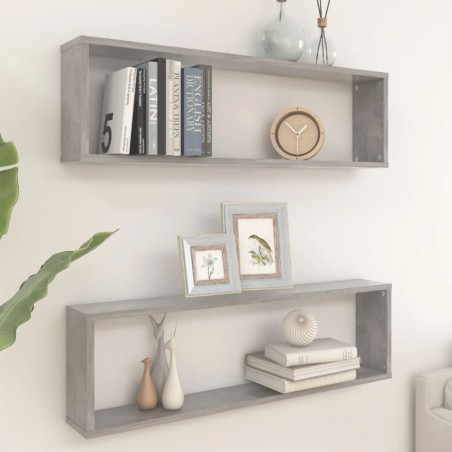 vidaXL Estante cubo pared 2uds contrachapado gris hormigón 100x15x30cm