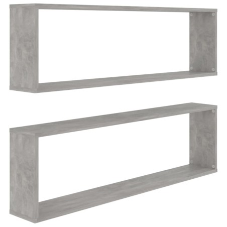vidaXL Estante cubo pared 2uds contrachapado gris hormigón 100x15x30cm