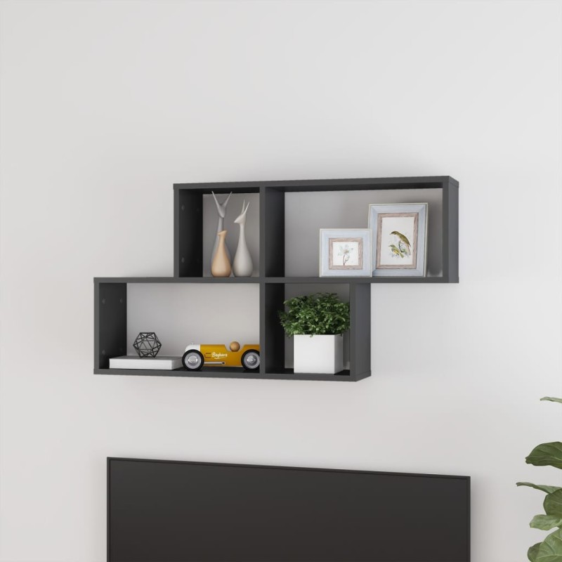 vidaXL Estante de pared madera contrachapada gris brillo 100x18x53 cm vidaXL Estante de pared madera contrachapada gris brillo 100x18x53 cm
