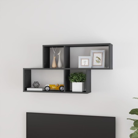 vidaXL Estante de pared madera contrachapada gris brillo 100x18x53 cm