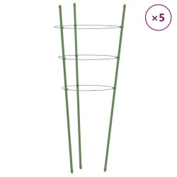 vidaXL Soportes plantas jardín con 3 anillas 5 uds acero verde 75 cm