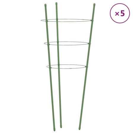 vidaXL Soportes plantas jardín con 3 anillas 5 uds acero verde 75 cm