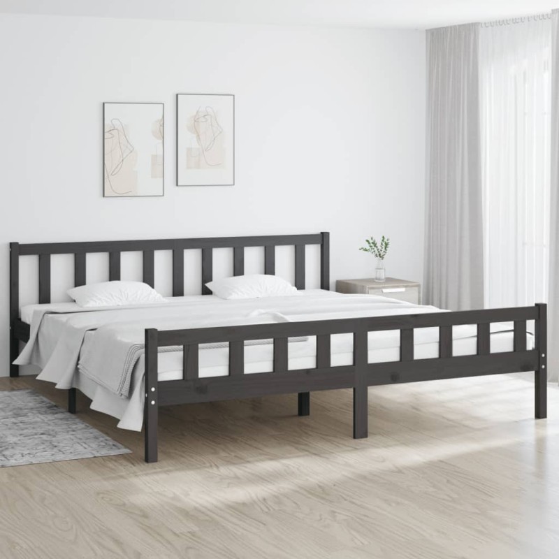 vidaXL Estructura de cama madera maciza gris Super King 180x200 cm vidaXL Estructura de cama madera maciza gris Super King 180x200 cm