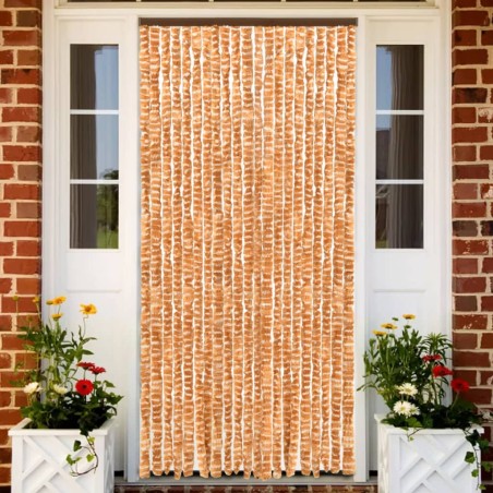 vidaXL Cortina mosquitera chenilla ocre y blanco 90x220 cm 