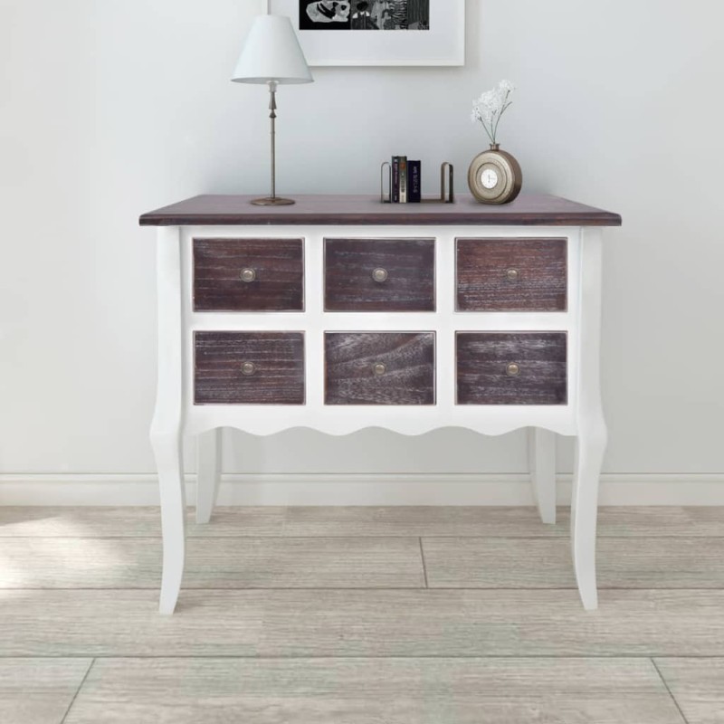 vidaXL Mueble consola con 6 cajones madera marrón y blanco vidaXL Mueble consola con 6 cajones madera marrón y blanco