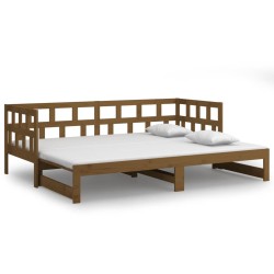 vidaXL Sofá cama extraíble madera maciza pino marrón miel 2x(90x190)cm