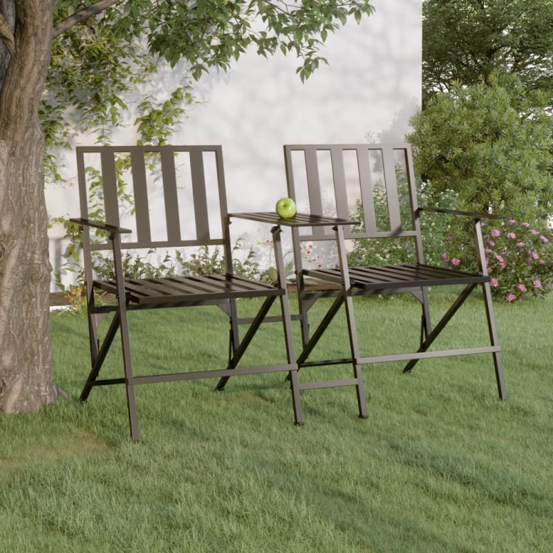 vidaXL Banco plegable de jardín de dos plazas 137 cm acero negro vidaXL Banco plegable de jardín de dos plazas 137 cm acero negro