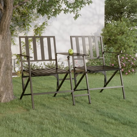 vidaXL Banco plegable de jardín de dos plazas 137 cm acero negro