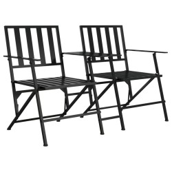 vidaXL Banco plegable de jardín de dos plazas 137 cm acero negro
