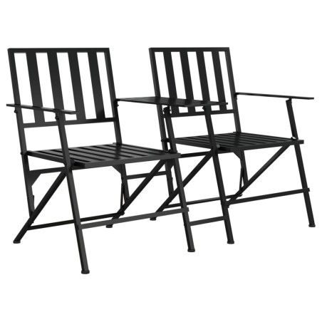vidaXL Banco plegable de jardín de dos plazas 137 cm acero negro