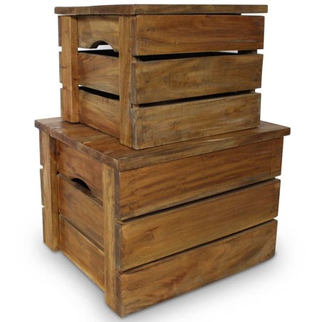 vidaXL Set de 2 cajas de almacenaje de madera maciza reciclada