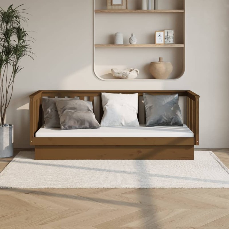 vidaXL Sofá cama de madera maciza de pino marrón miel 90x190 cm vidaXL Sofá cama de madera maciza de pino marrón miel 90x190 cm