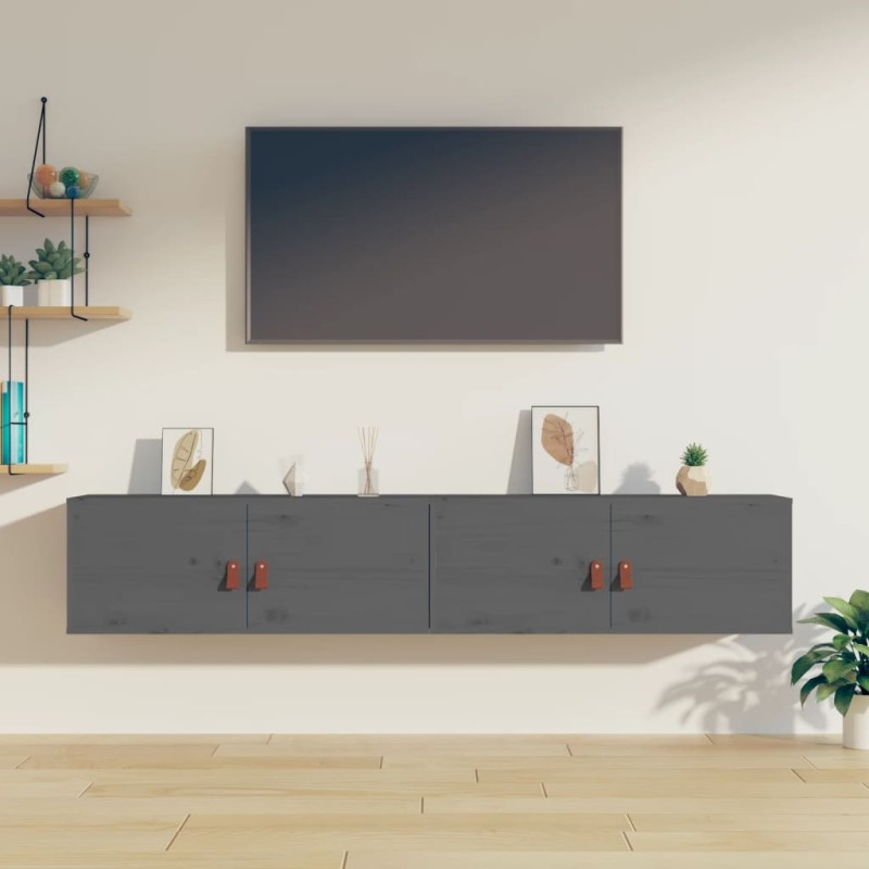 vidaXL Armarios de pared 2 uds madera maciza pino gris 80x30x30 cm vidaXL Armarios de pared 2 uds madera maciza pino gris 80x30x30 cm