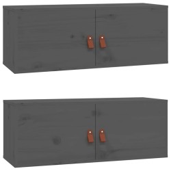 vidaXL Armarios de pared 2 uds madera maciza pino gris 80x30x30 cm