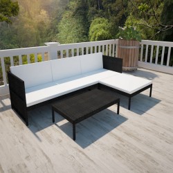 vidaXL Set de muebles de jardín 3 pzas y cojines ratán sintético negro
