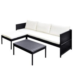 vidaXL Set de muebles de jardín 3 pzas y cojines ratán sintético negro