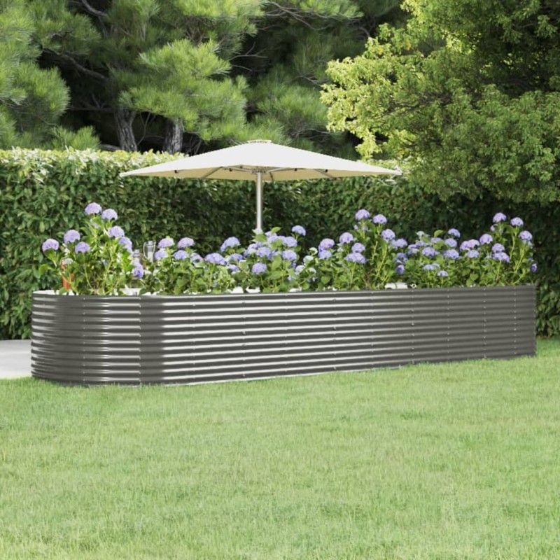 vidaXL Jardinera arriate acero recubrimiento polvo gris 447x140x68 cm vidaXL Jardinera arriate acero recubrimiento polvo gris 447x140x68 cm
