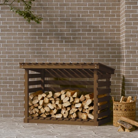 vidaXL Leñero de madera maciza pino marrón miel 108x73x79 cm
