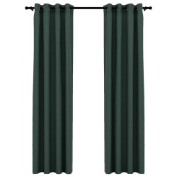 vidaXL Cortinas opacas con ojales look de lino 2 pzas verde 140x225 cm
