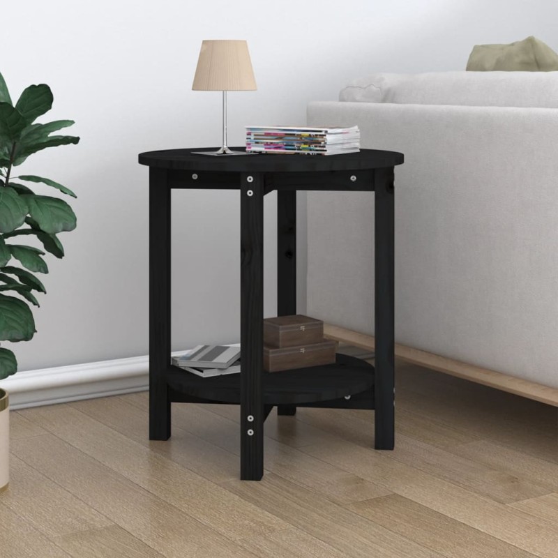 vidaXL Mesa de centro de madera maciza de pino negro Ø55x60 cm vidaXL Mesa de centro de madera maciza de pino negro Ø55x60 cm