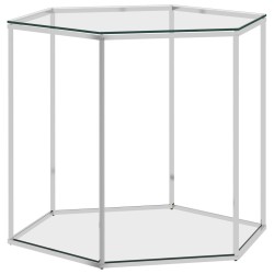 vidaXL Mesa de centro acero inoxidable y vidrio plateada 60x53x50 cm