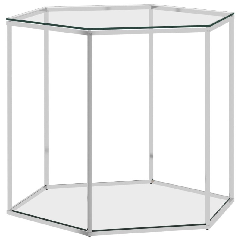 vidaXL Mesa de centro acero inoxidable y vidrio plateada 60x53x50 cm vidaXL Mesa de centro acero inoxidable y vidrio plateada 60x53x50 cm