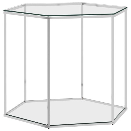 vidaXL Mesa de centro acero inoxidable y vidrio plateada 60x53x50 cm