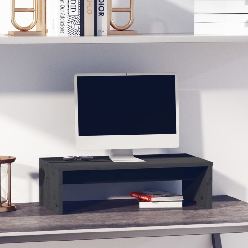vidaXL Soporte de monitor madera maciza de pino gris 50x27x15 cm vidaXL Soporte de monitor madera maciza de pino gris 50x27x15 cm