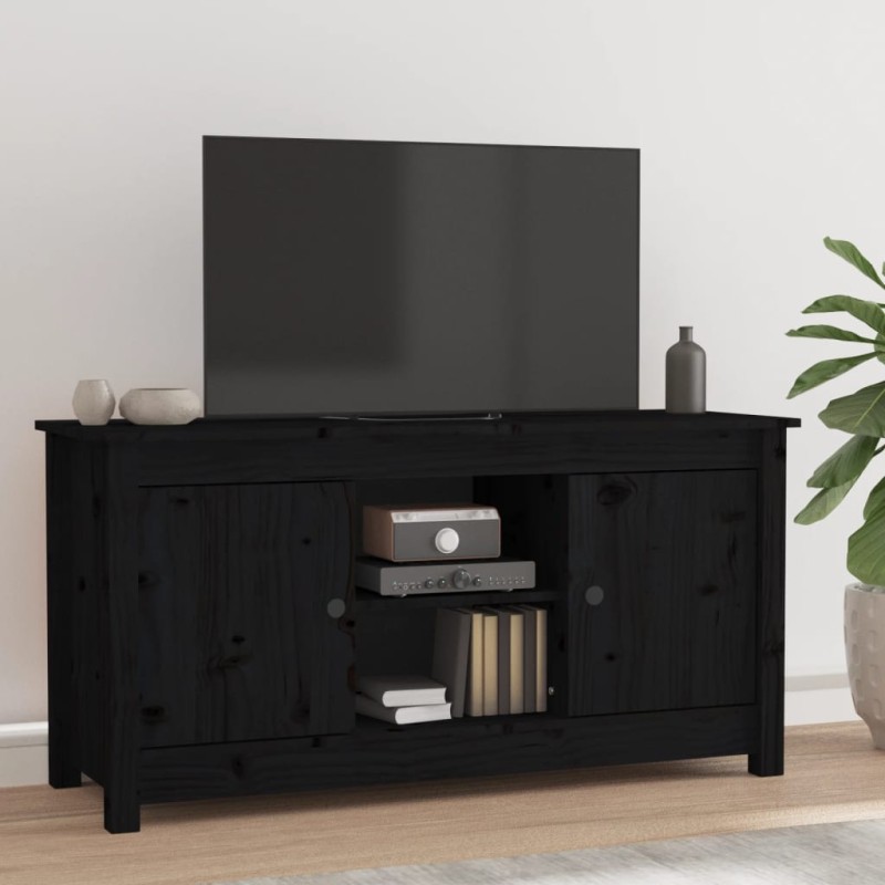 vidaXL Mueble de TV de madera maciza de pino negro 103x36,5x52 cm vidaXL Mueble de TV de madera maciza de pino negro 103x36,5x52 cm