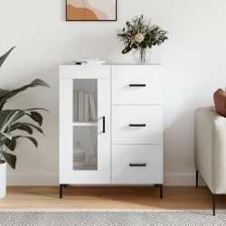 vidaXL Aparador de madera contrachapada blanco brillante 69,5x34x90 cm