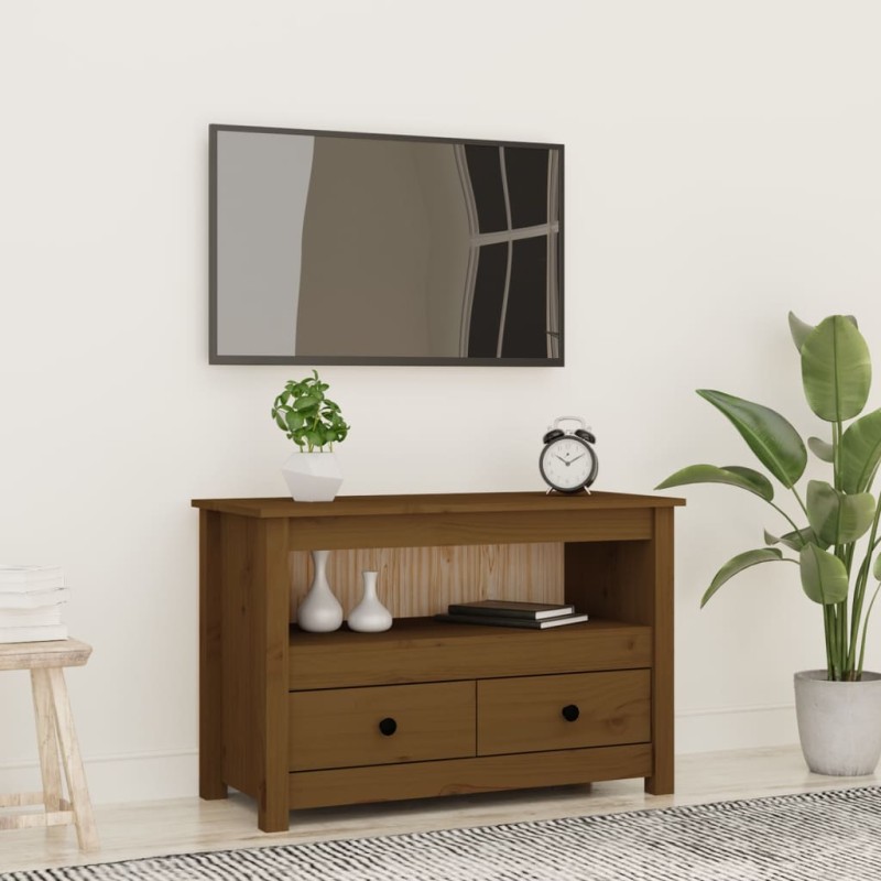 vidaXL Mueble de TV madera maciza de pino marrón miel 79x35x52 cm