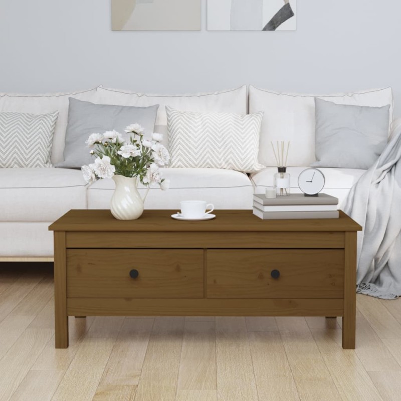 vidaXL Mesa de centro madera maciza de pino marrón miel 100x50x40 cm vidaXL Mesa de centro madera maciza de pino marrón miel 100x50x40 cm