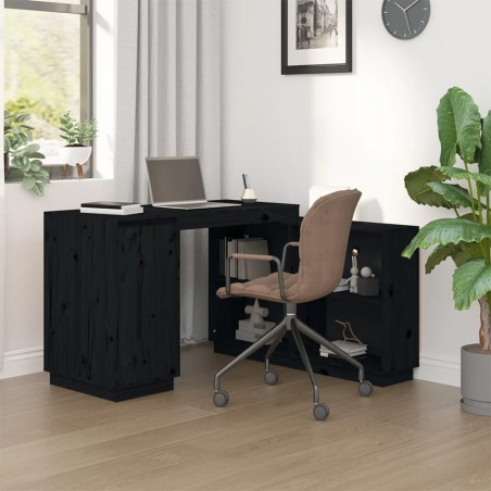 vidaXL Escritorio de madera maciza de pino negro 110x50x75 cm