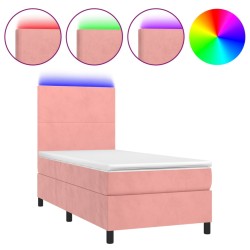vidaXL Cama box spring colchón y LED terciopelo rosa 100x200 cm