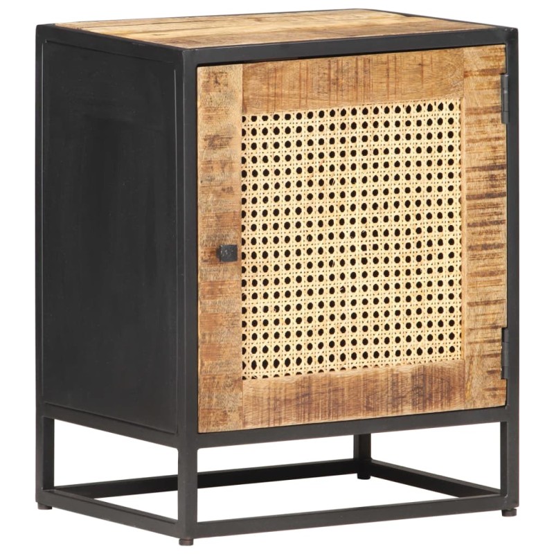 vidaXL Mesita de noche madera de mango rugosa caña natural 40x30x50cm vidaXL Mesita de noche madera de mango rugosa caña natural 40x30x50cm