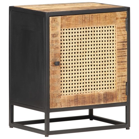 vidaXL Mesita de noche madera de mango rugosa caña natural 40x30x50cm 