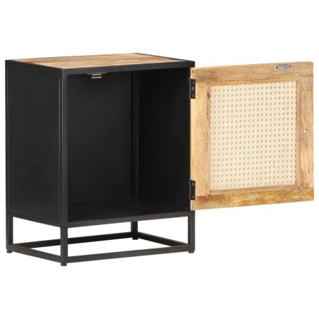 vidaXL Mesita de noche madera de mango rugosa caña natural 40x30x50cm 
