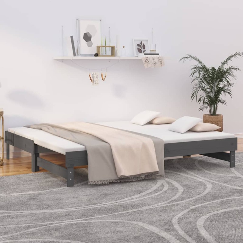 vidaXL Sofá cama extraíble madera maciza de pino gris 2x(80x200) cm vidaXL Sofá cama extraíble madera maciza de pino gris 2x(80x200) cm